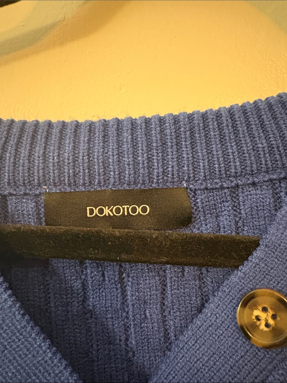 Button-Shoulder Textured Knit Sweater in Royal Blue - Picture 3 of 5
